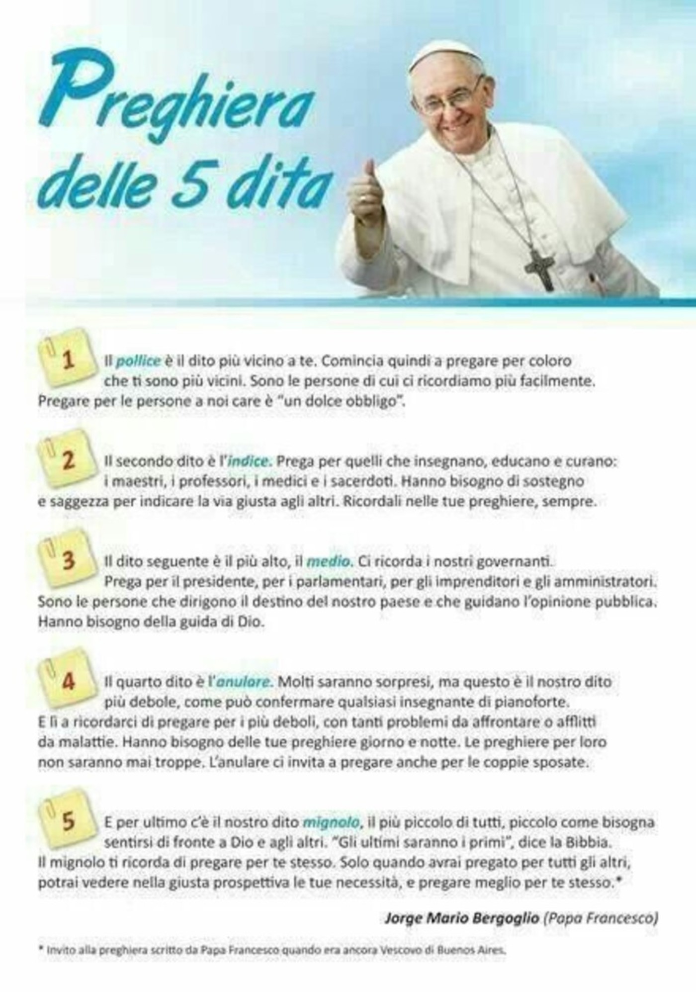 La preghiera delle cinque dita di Papa Francesco