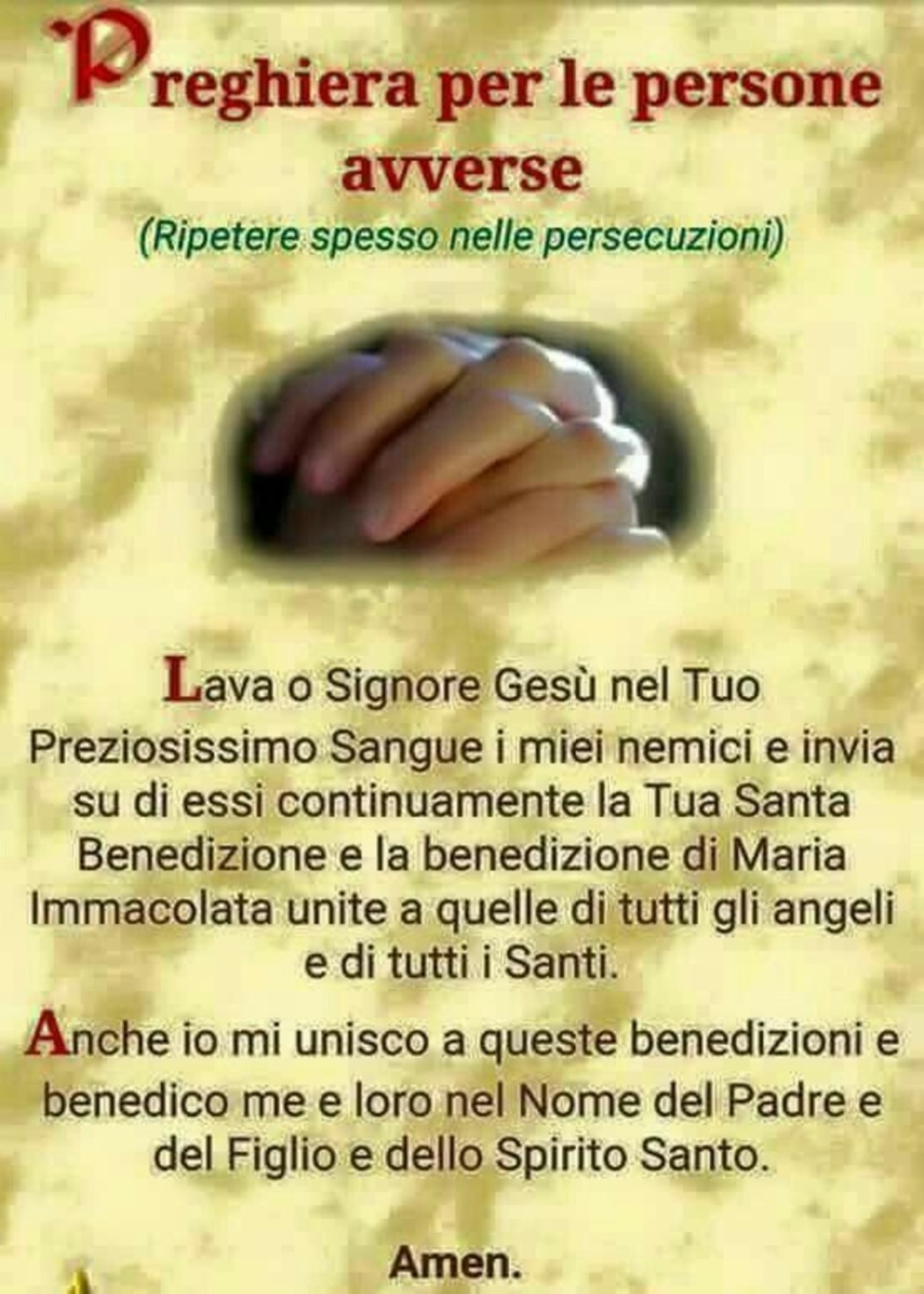 Preghiera per le persone avverse