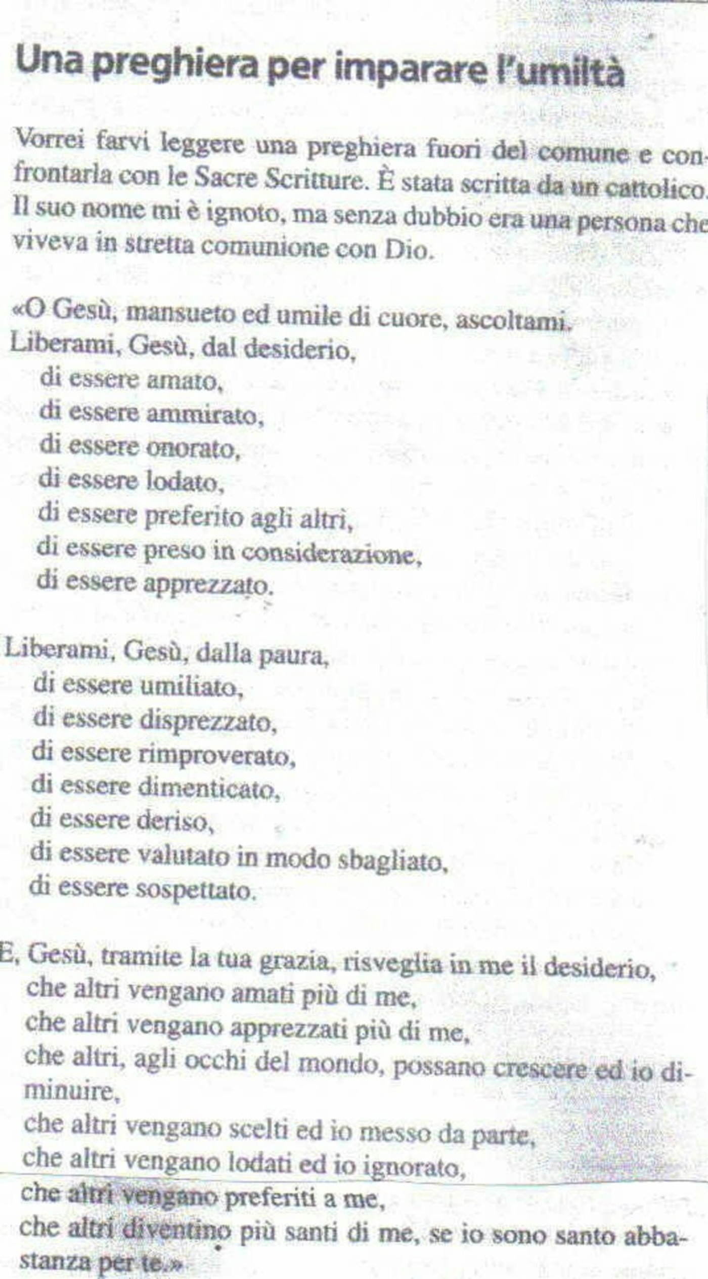 Una preghiera per imparara l'umiltà
