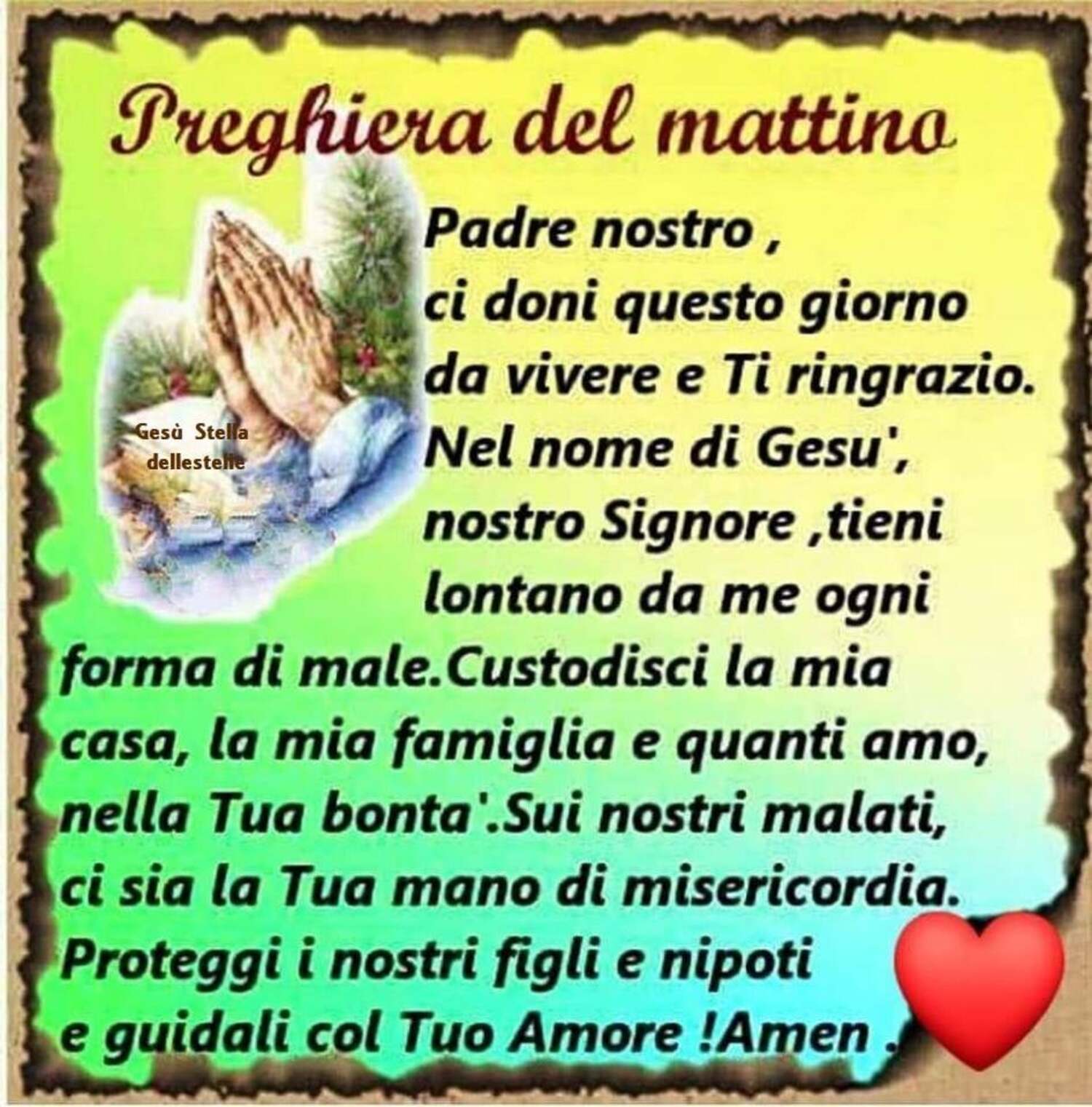 Preghiera del mattino Padre nostro ci doni questo giorno da vivere e Ti ringraziamo